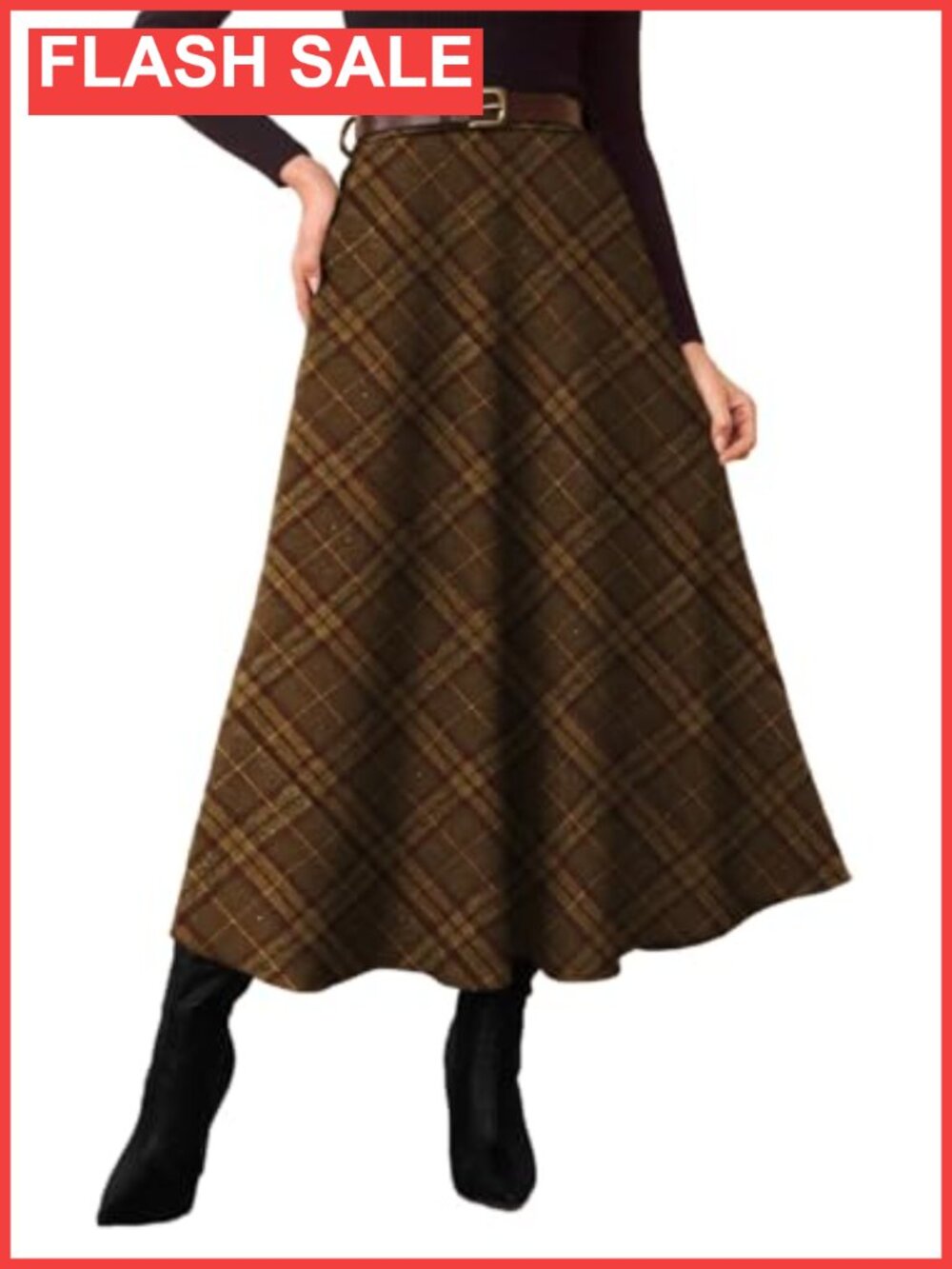 Pink Queen Plaid High Waist A-Line Midi Skirt with Pockets